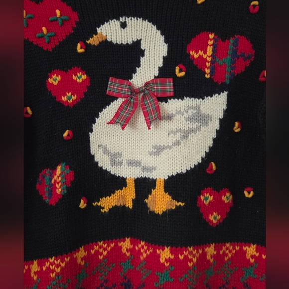 Karen Scott Petites Vintage Goose Heart Cottagecore Sweater Women's Petite M - Picture 2 of 5